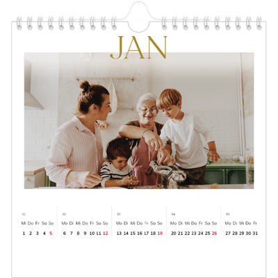Jahreskalender Quadratisch — Großer goldener Text [Januar]